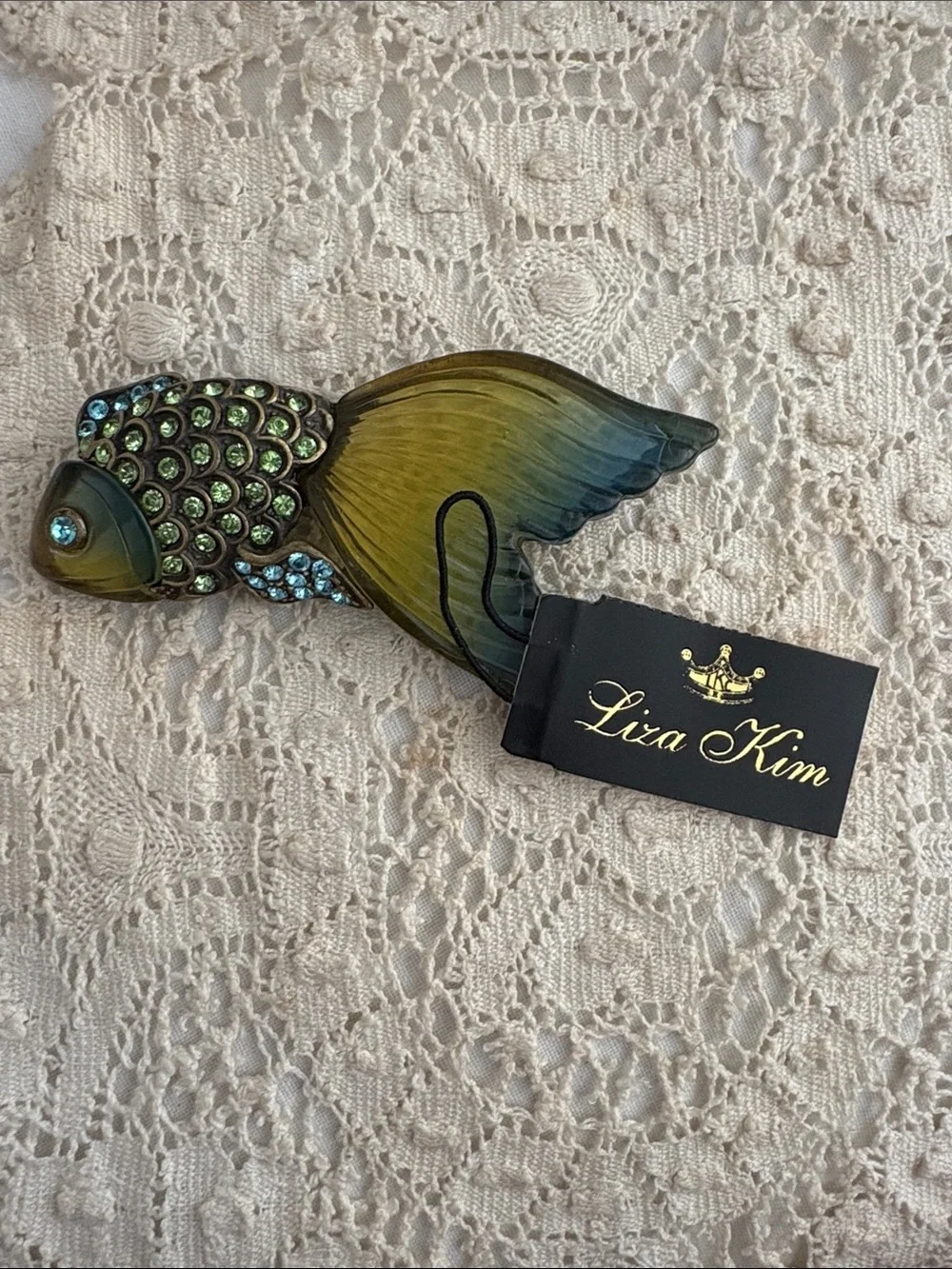 Decorative Iridescent Blue-Green Fish Brooch